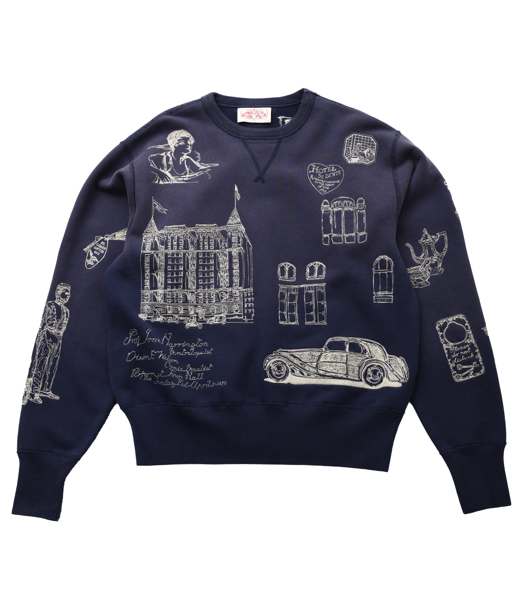 SAMUEL ZELIG 刺繍スウェット ダメージ加工 ブラック SAMUEL ZELIG 刺繍スウェット ダメージ加工 ブラック