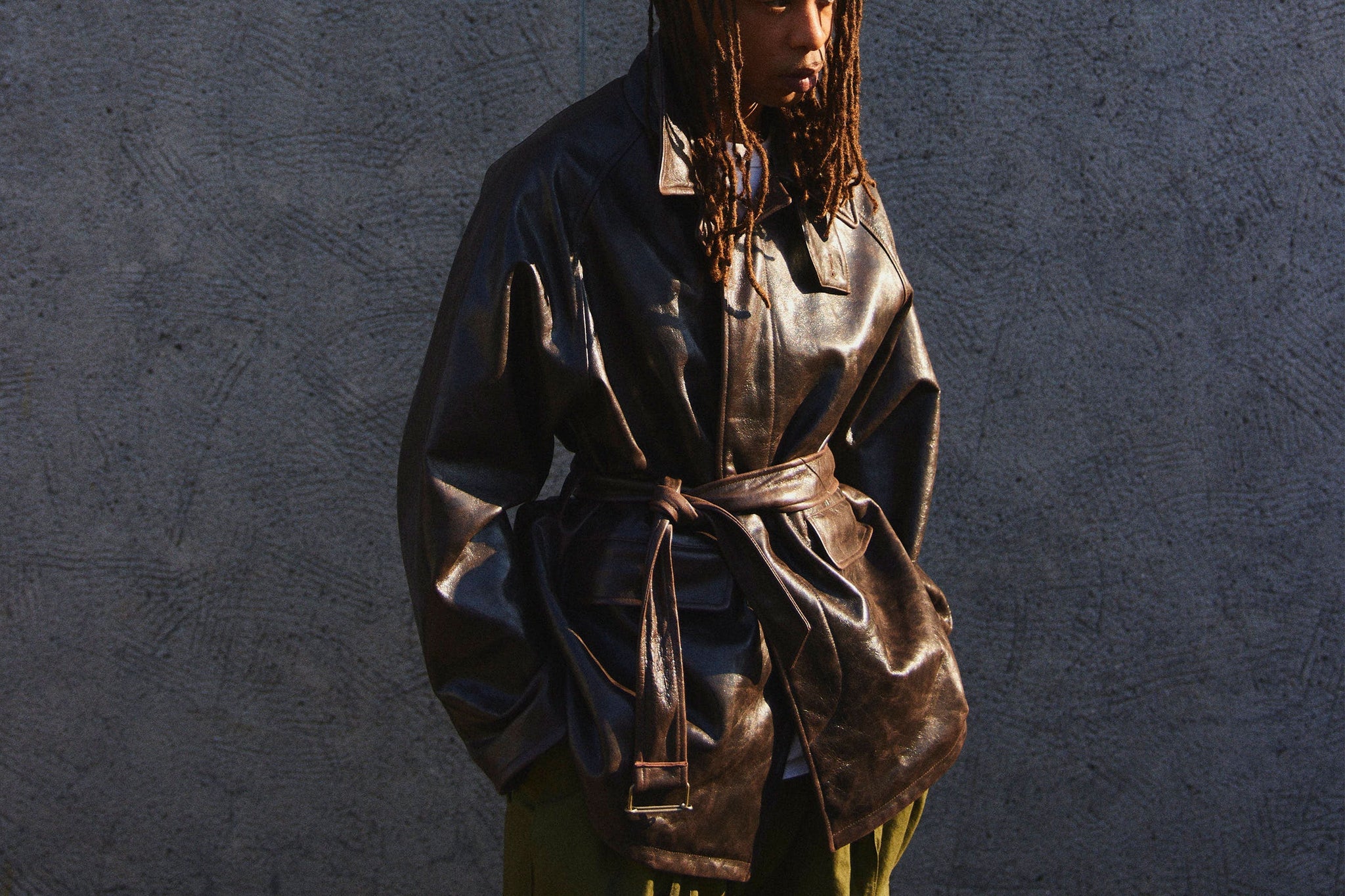 GURANK 25AW LAMB LEATHER SHORT TRENCH COAT