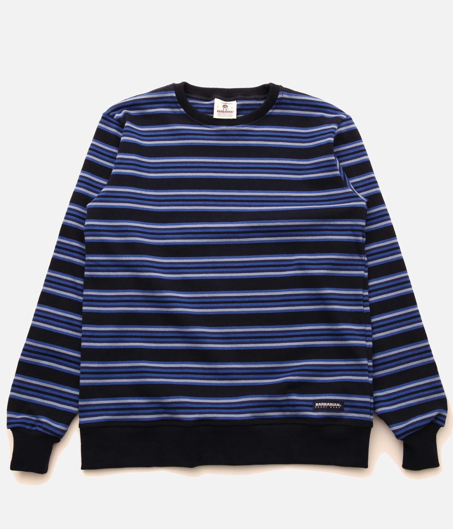 BARBARIAN /12oz STRIPE WAISTBAND CREW LONG (NAVY×ROYAL×COLUMBIA×D.OCEAN)