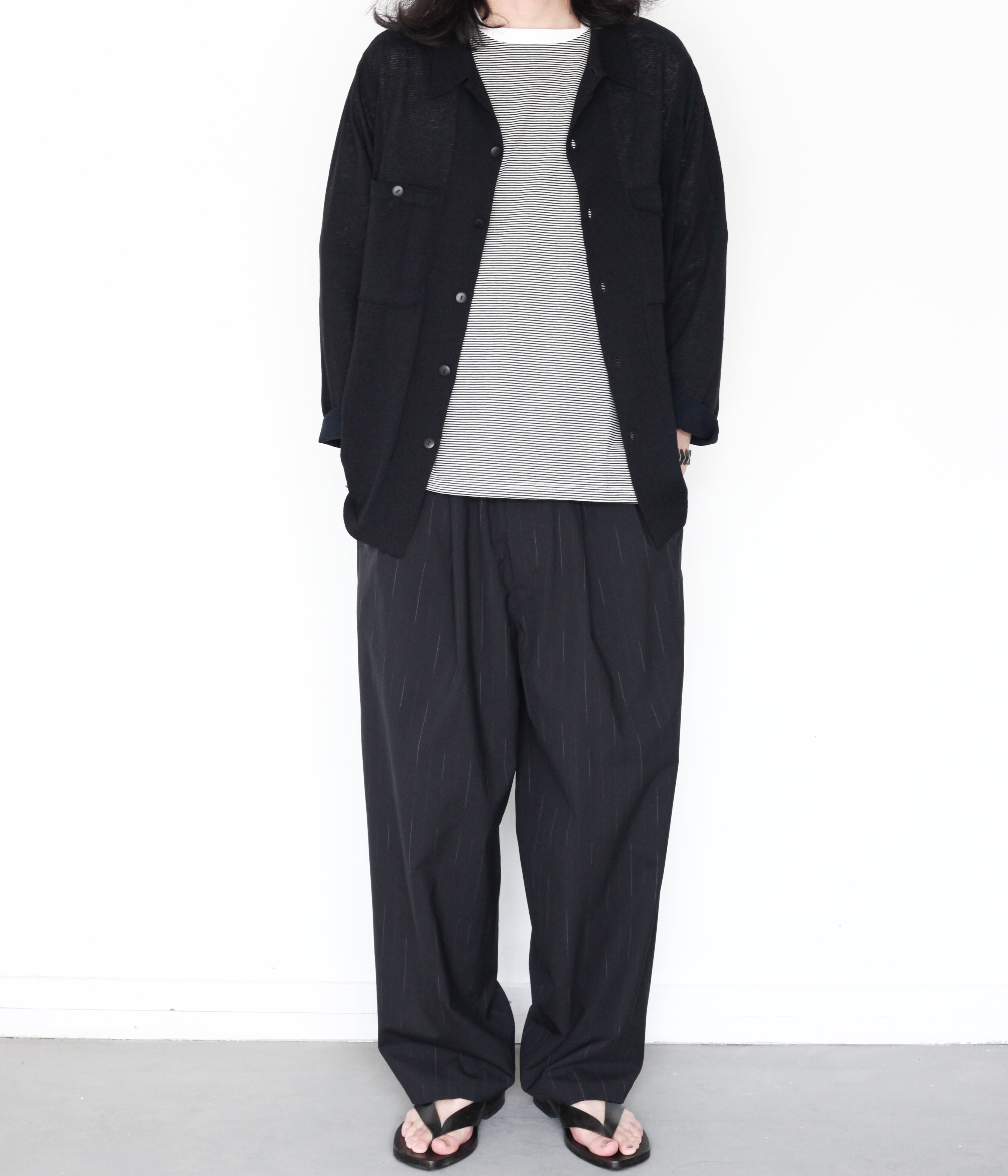ANSNAM / BORDER BOAT NECK L/S TEE NARROW STRIPES (BLACK×WHITE