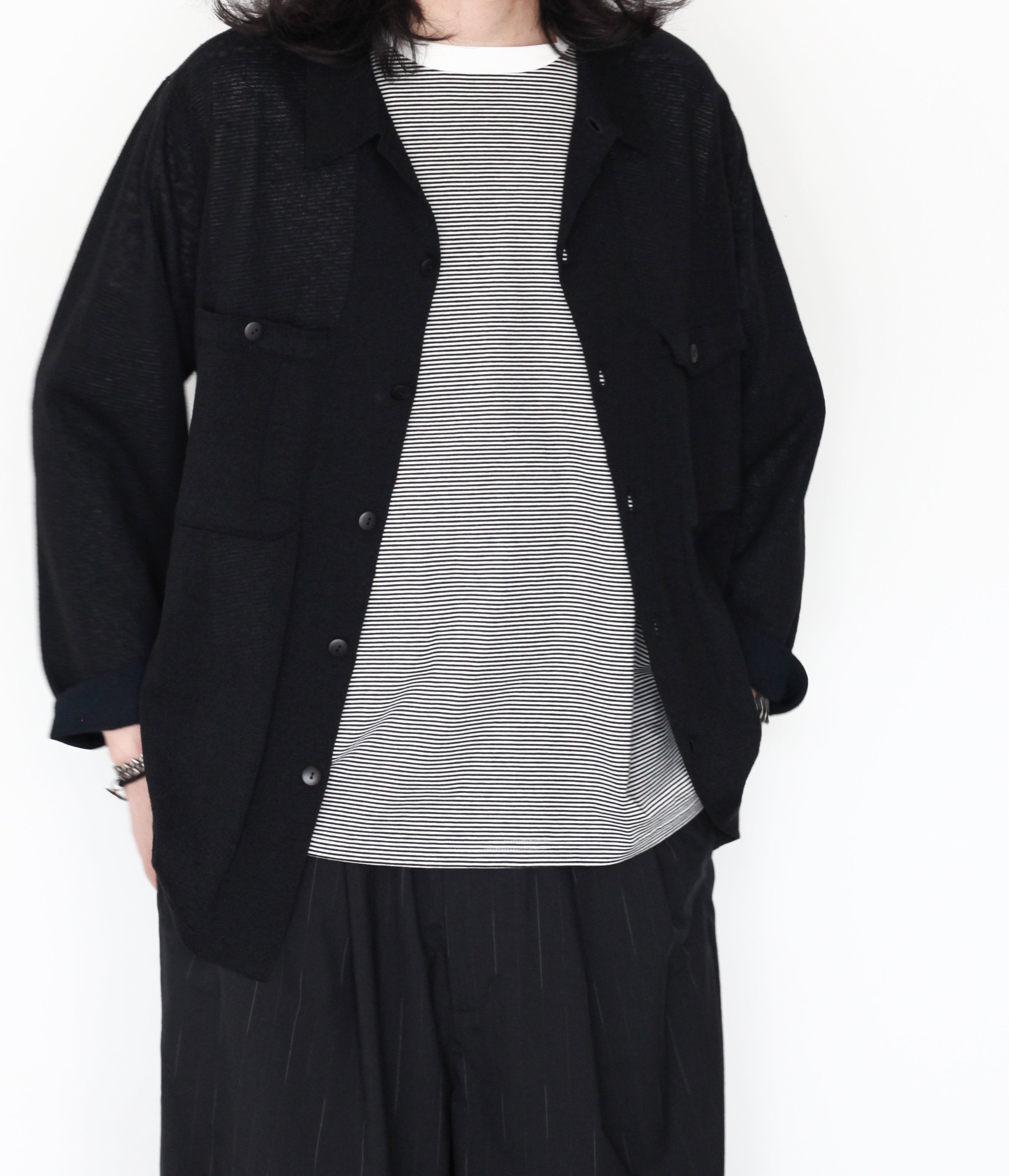 ANSNAM / BORDER BOAT NECK L/S TEE NARROW STRIPES(BLACK×WHITE