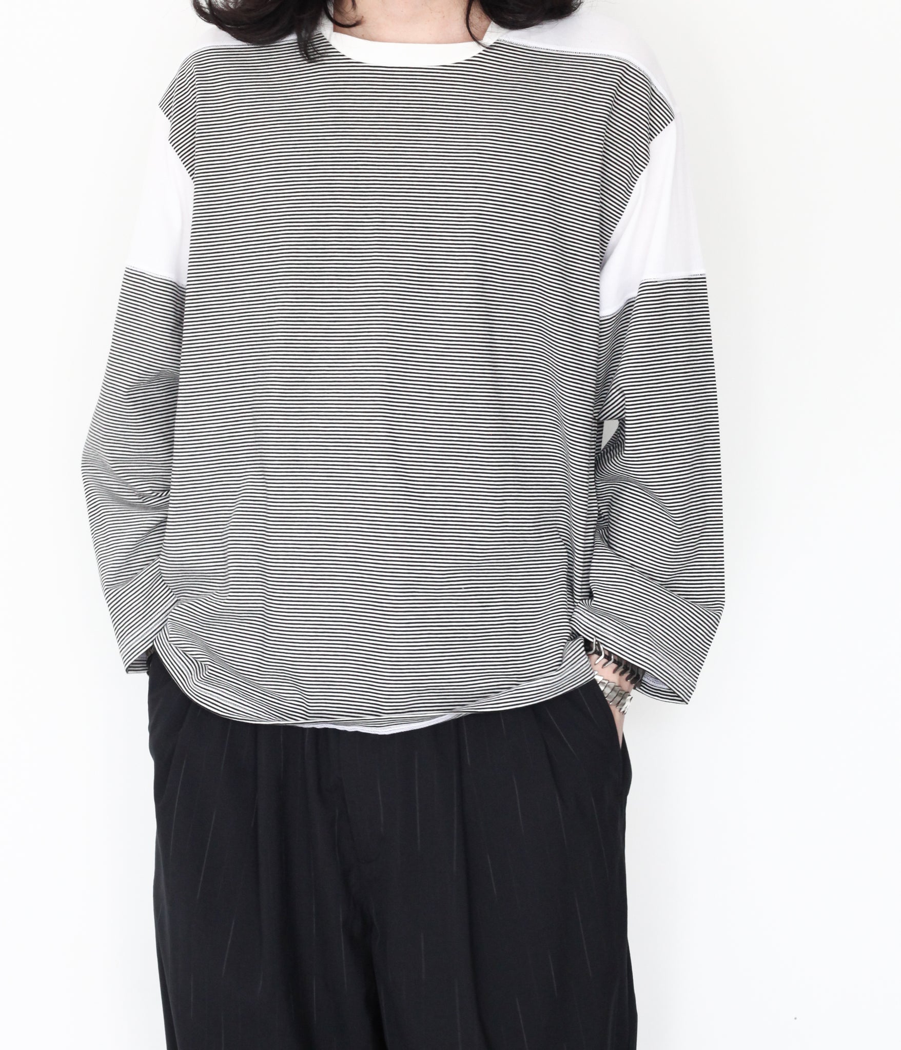 ANSNAM / BORDER BOAT NECK L/S TEE NARROW STRIPES(BLACK×WHITE