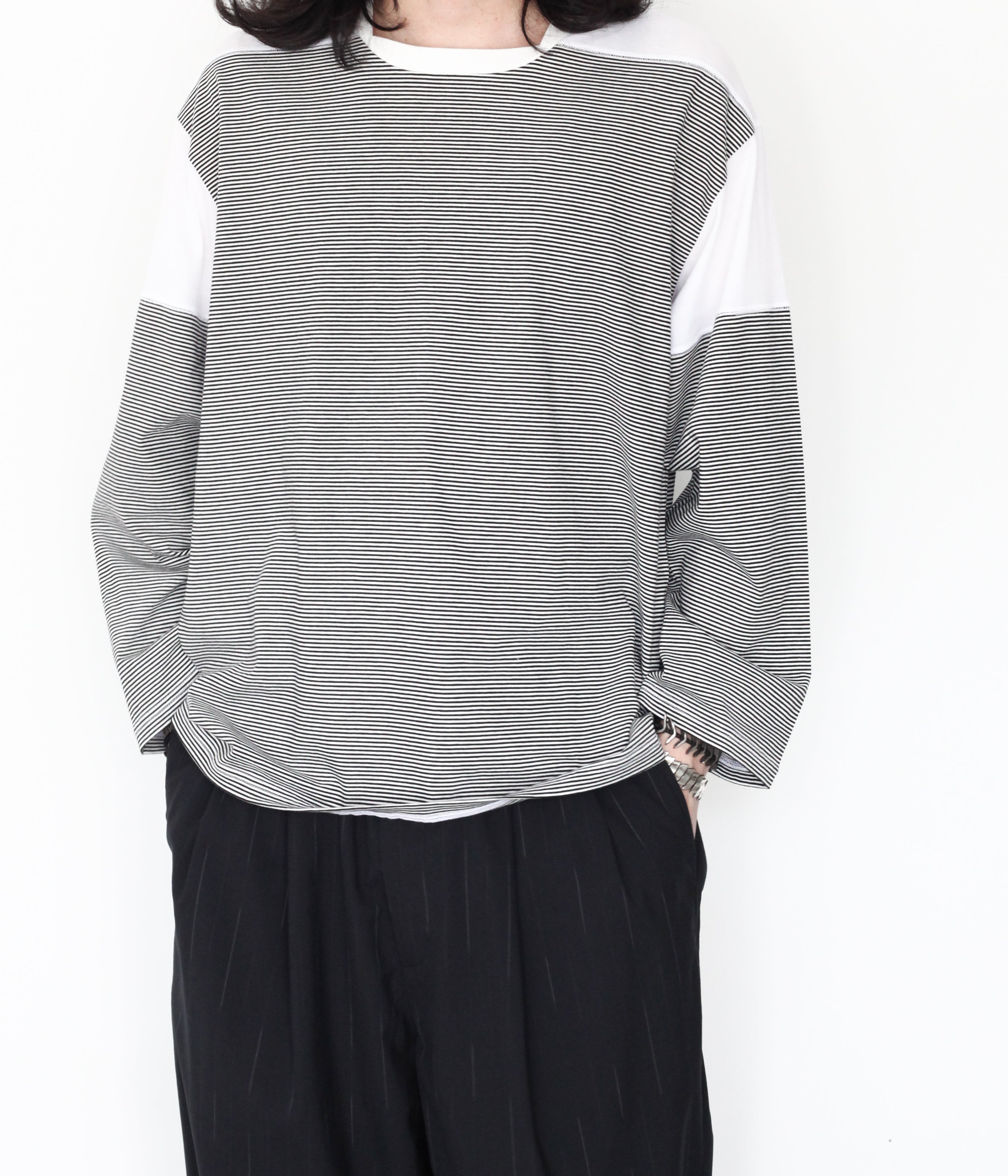 ANSNAM / BORDER BOAT NECK L/S TEE NARROW STRIPES(BLACK×WHITE