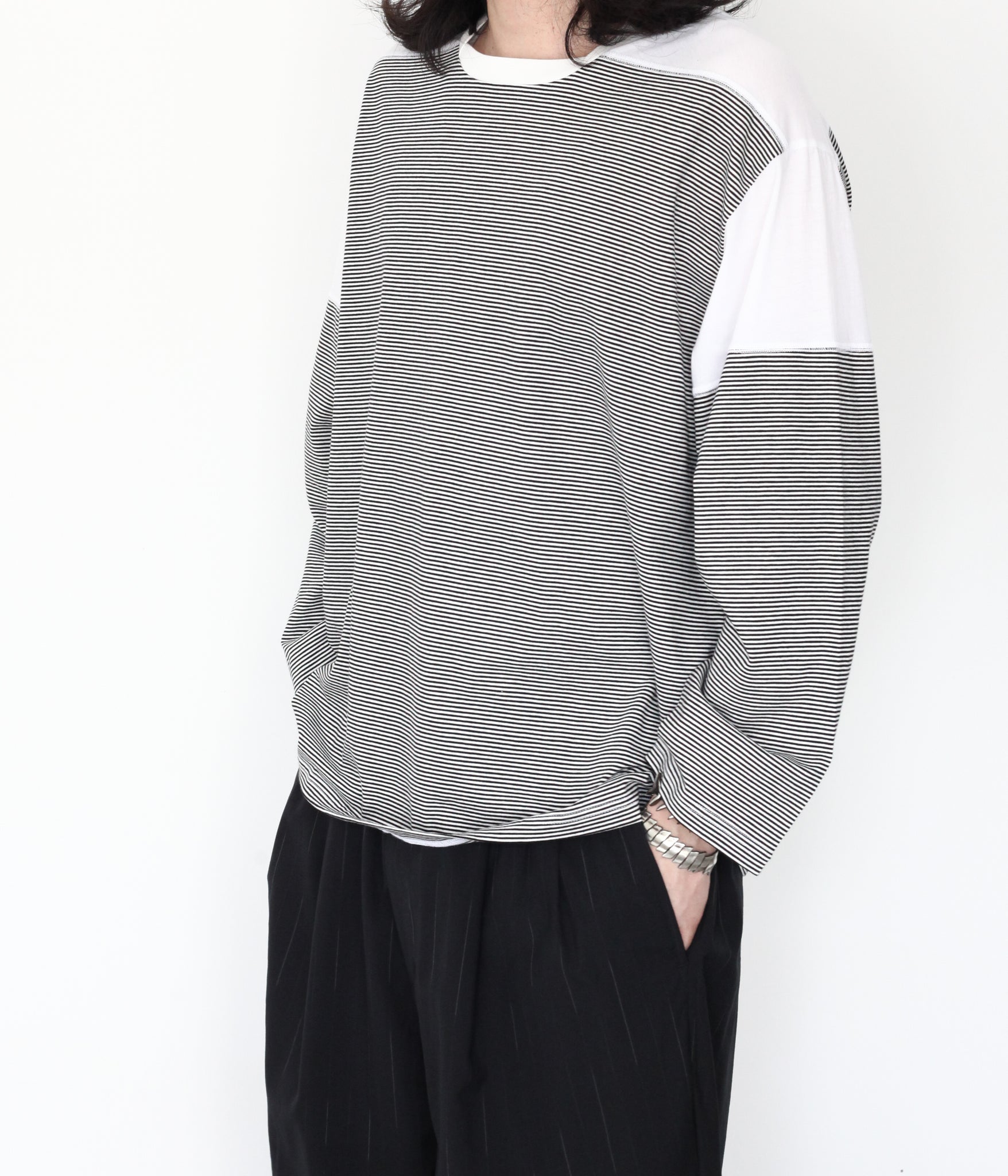 ANSNAM / BORDER BOAT NECK L/S TEE NARROW STRIPES(BLACK×WHITE