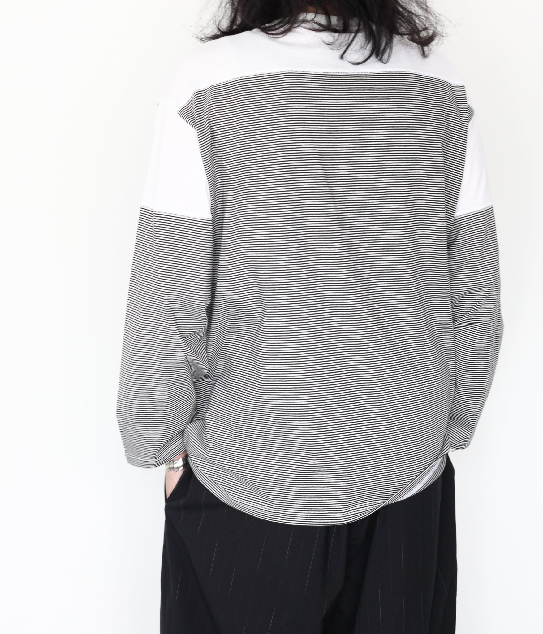 ANSNAM / BORDER BOAT NECK L/S TEE NARROW STRIPES (BLACK×WHITE