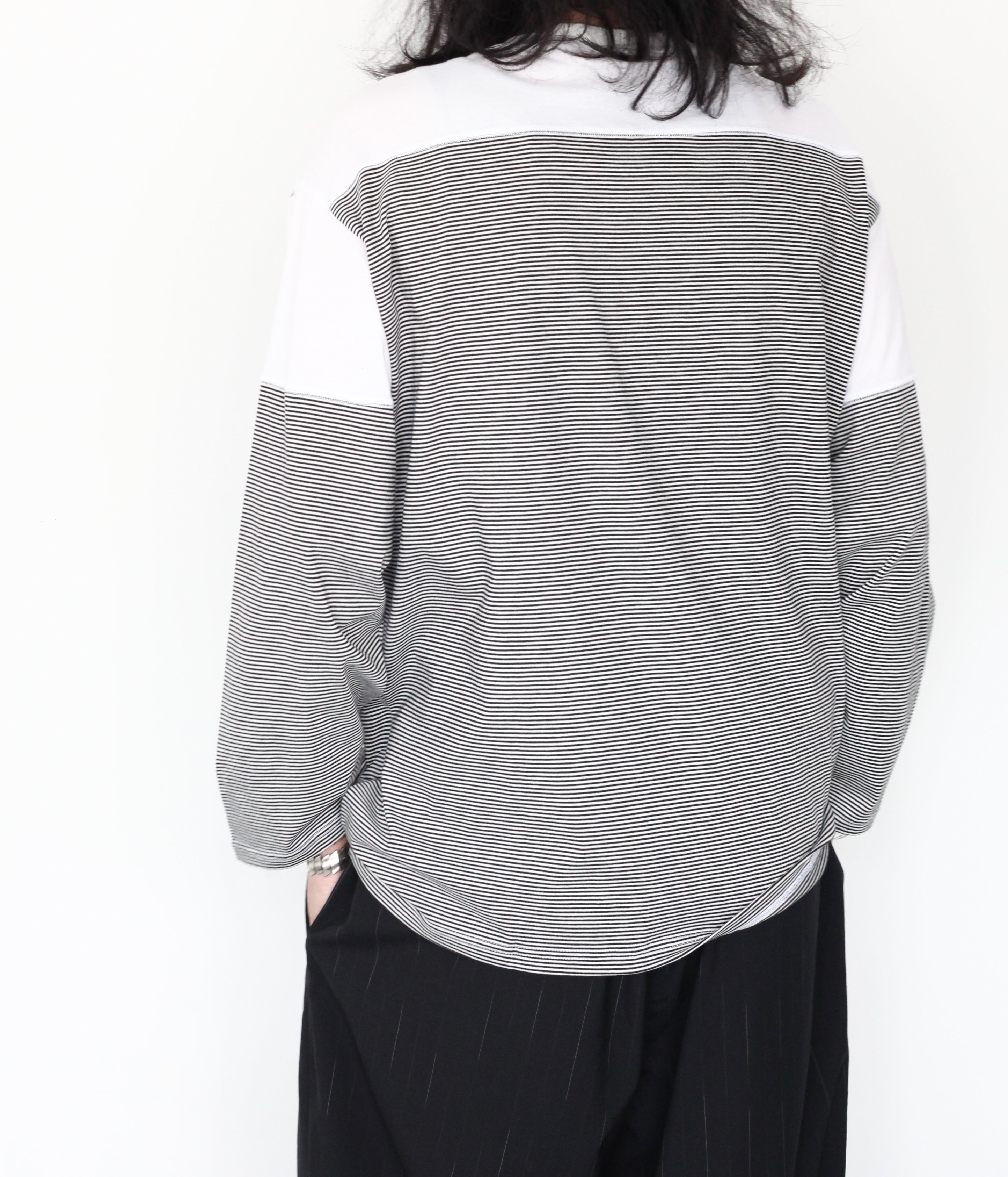 ANSNAM / アンスナム ボーダーカットソー ANSNAM / BORDER BOAT NECK L/S TEE NARROW STRIPES(BLACK×WHITE