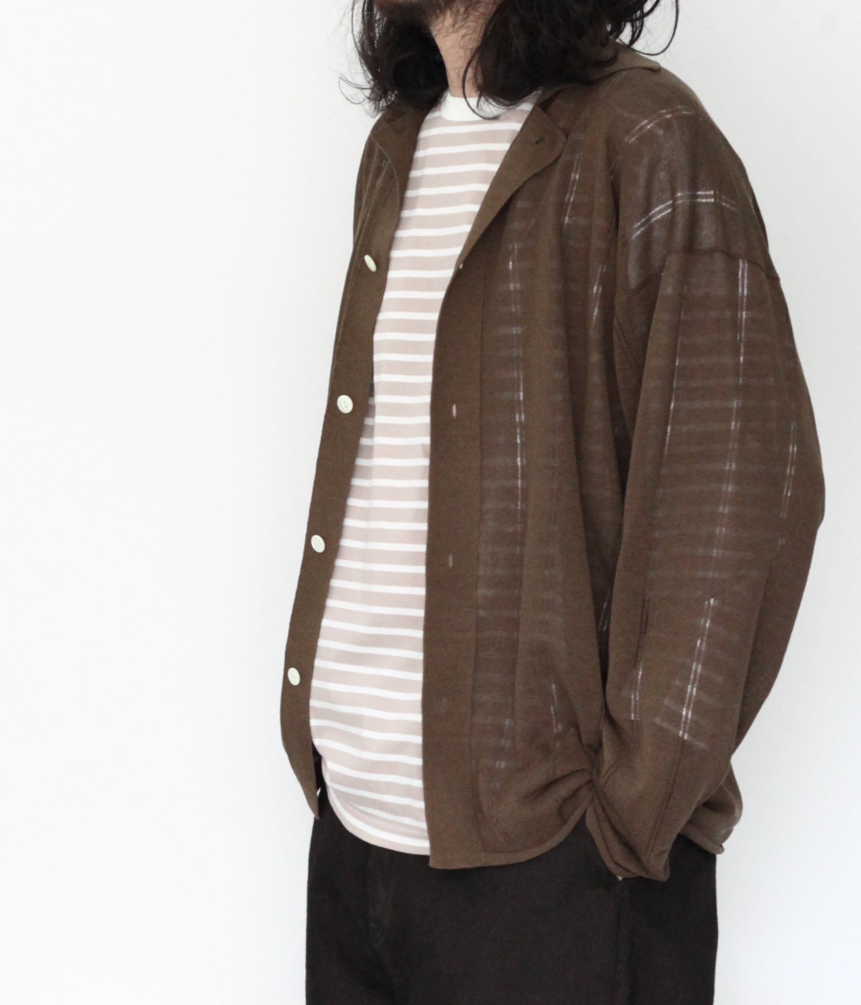 ANSNAM / BORDER BOAT NECK L/S TEE STRIPES (MOCHA×WHITE) – LAFUNQUE