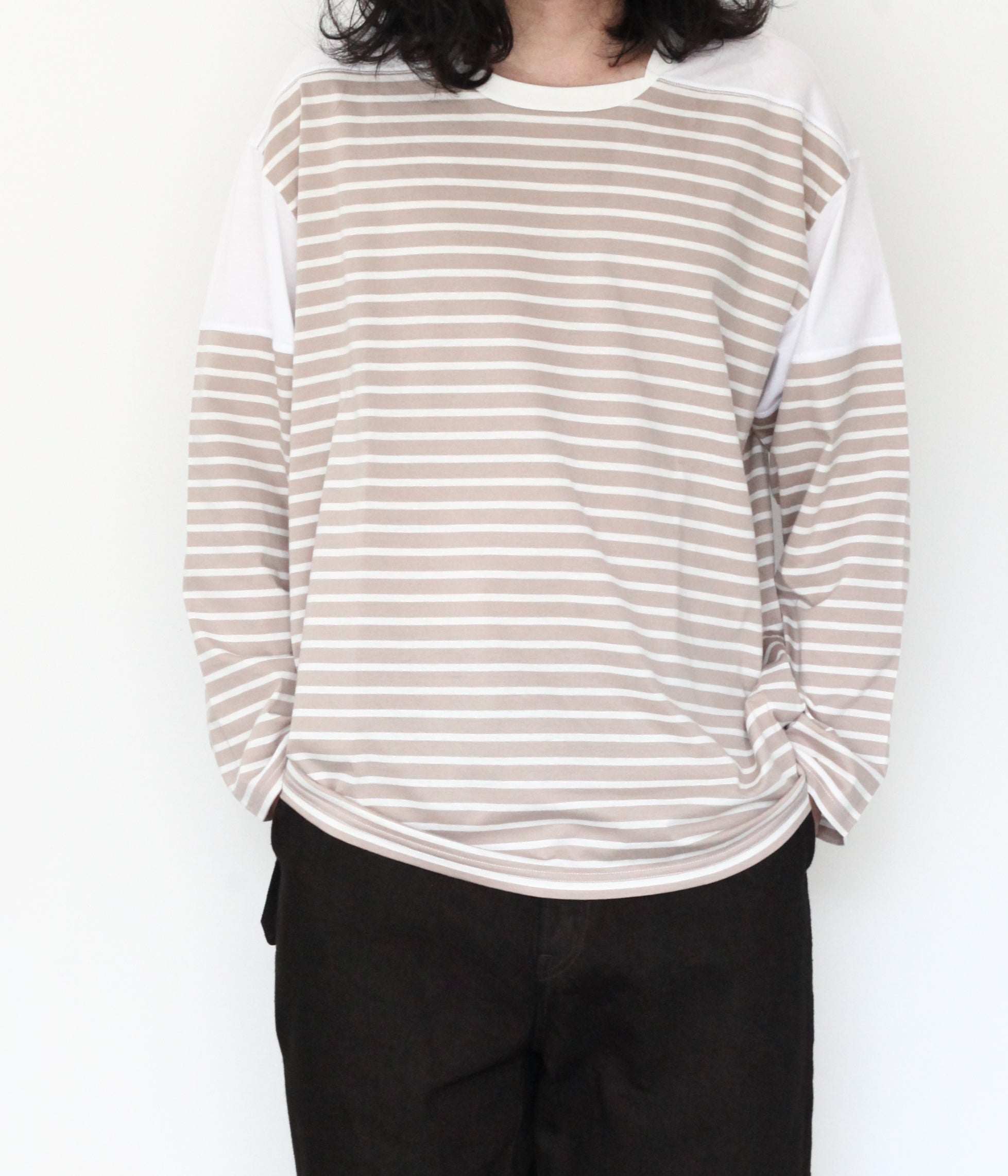 トップス ANSNAM run boat neck shirt kakinoha ANSNAM / BORDER BOAT NECK L/S TEE STRIPES(MOCHA×WHITE) – LAFUNQUE