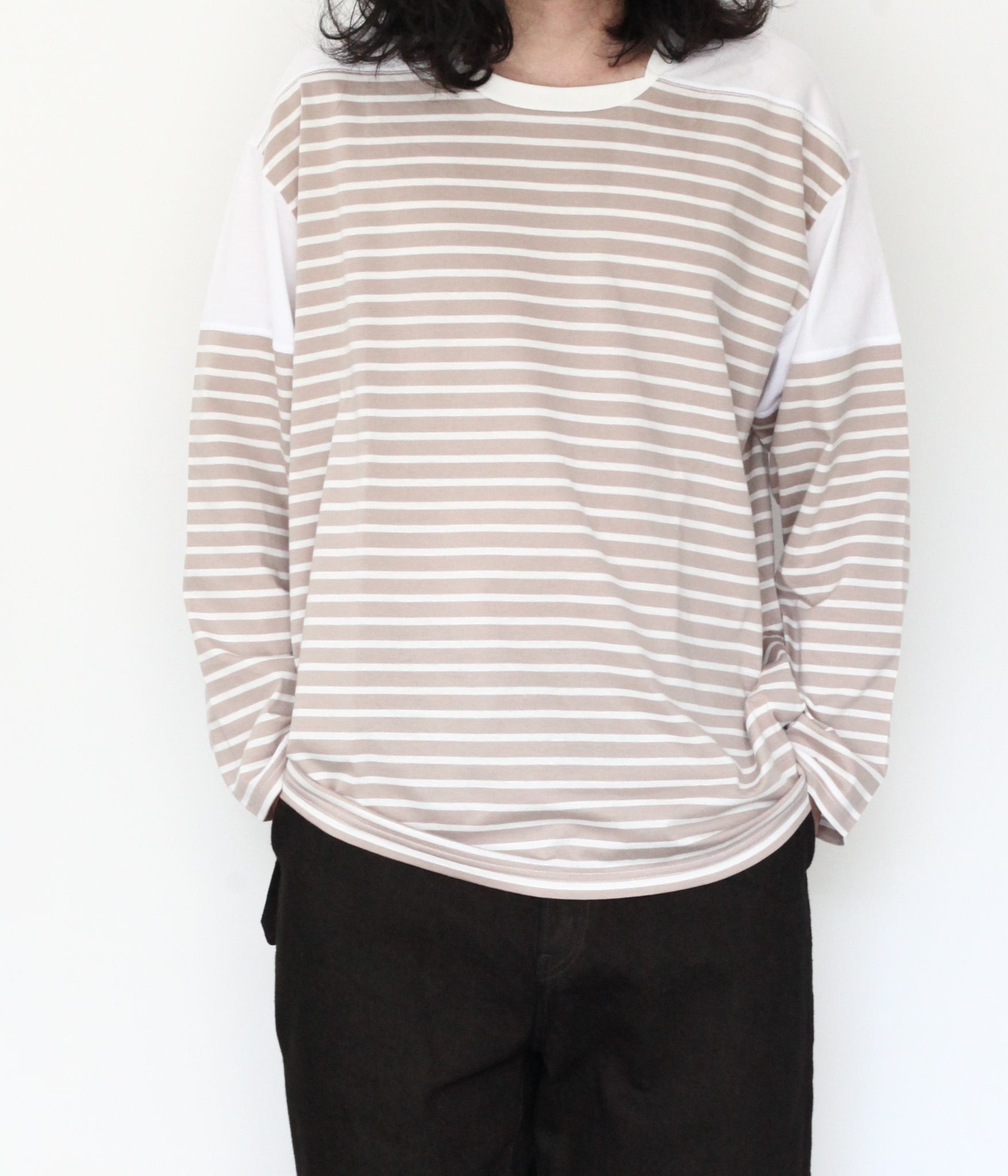ANSNAM / BORDER BOAT NECK L/S TEE STRIPES(MOCHA×WHITE) – LAFUNQUE