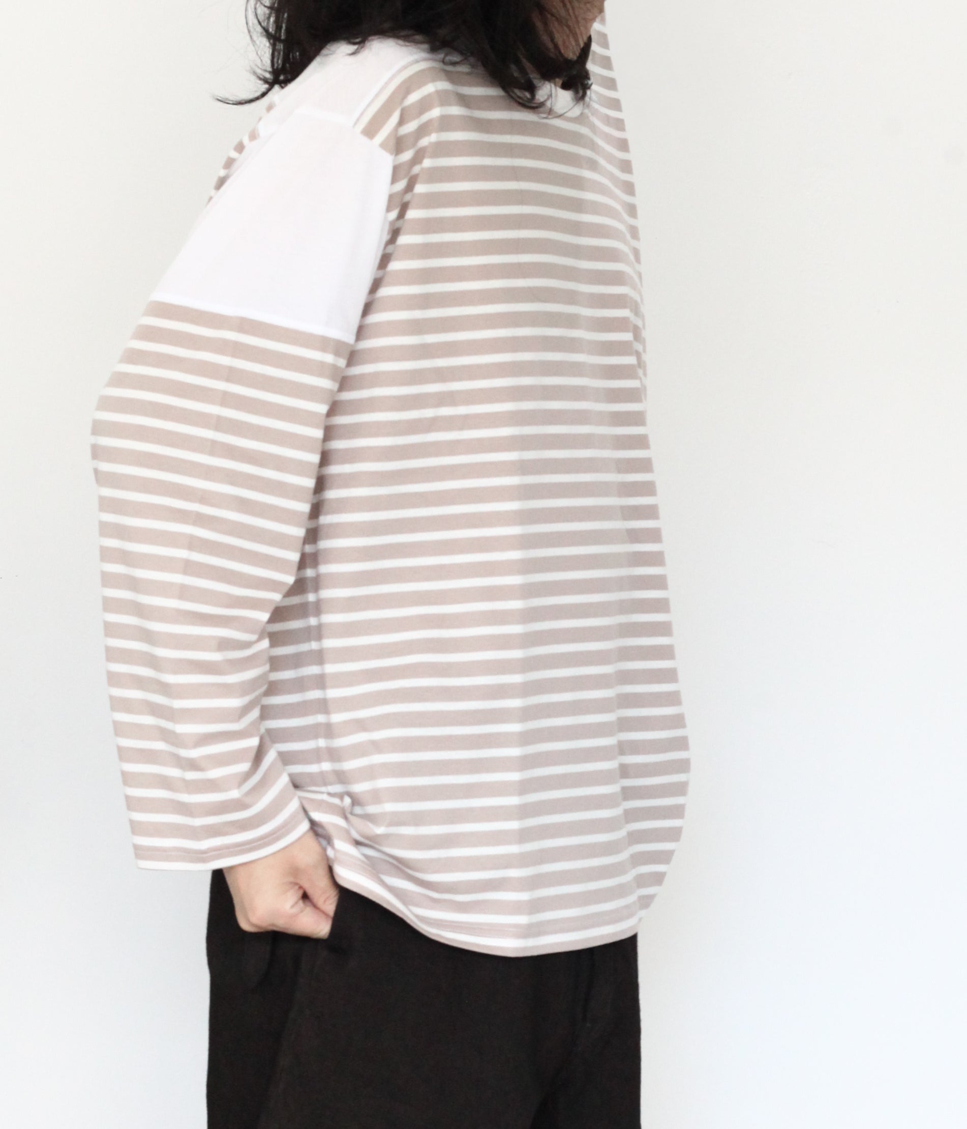 ANSNAM / BORDER BOAT NECK L/S TEE STRIPES(MOCHA×WHITE) – LAFUNQUE