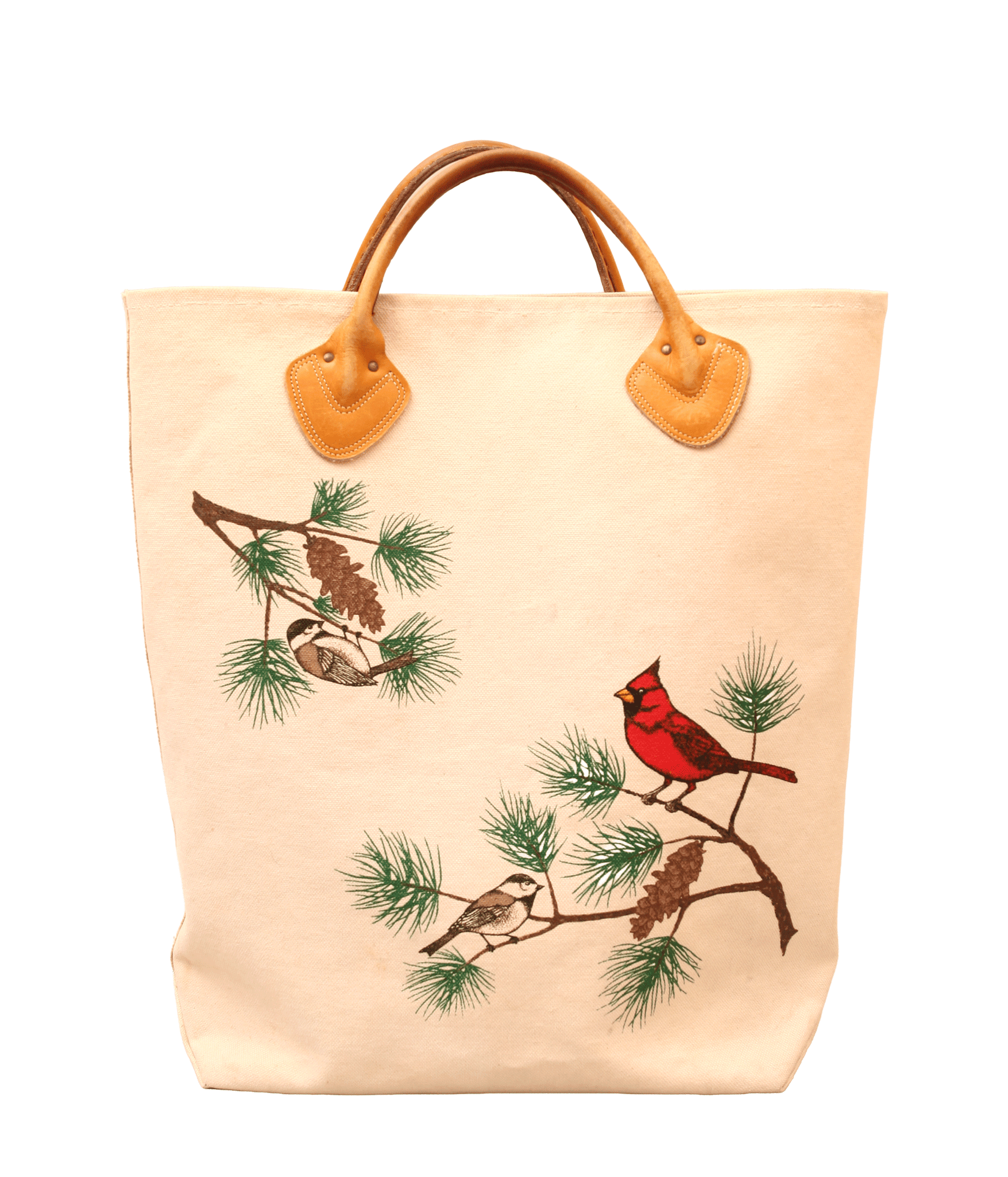 USED & VINTAGE / 80's "L.L.BEAN" LEATHER HANDLE BIRD PAINT TOTE BAG