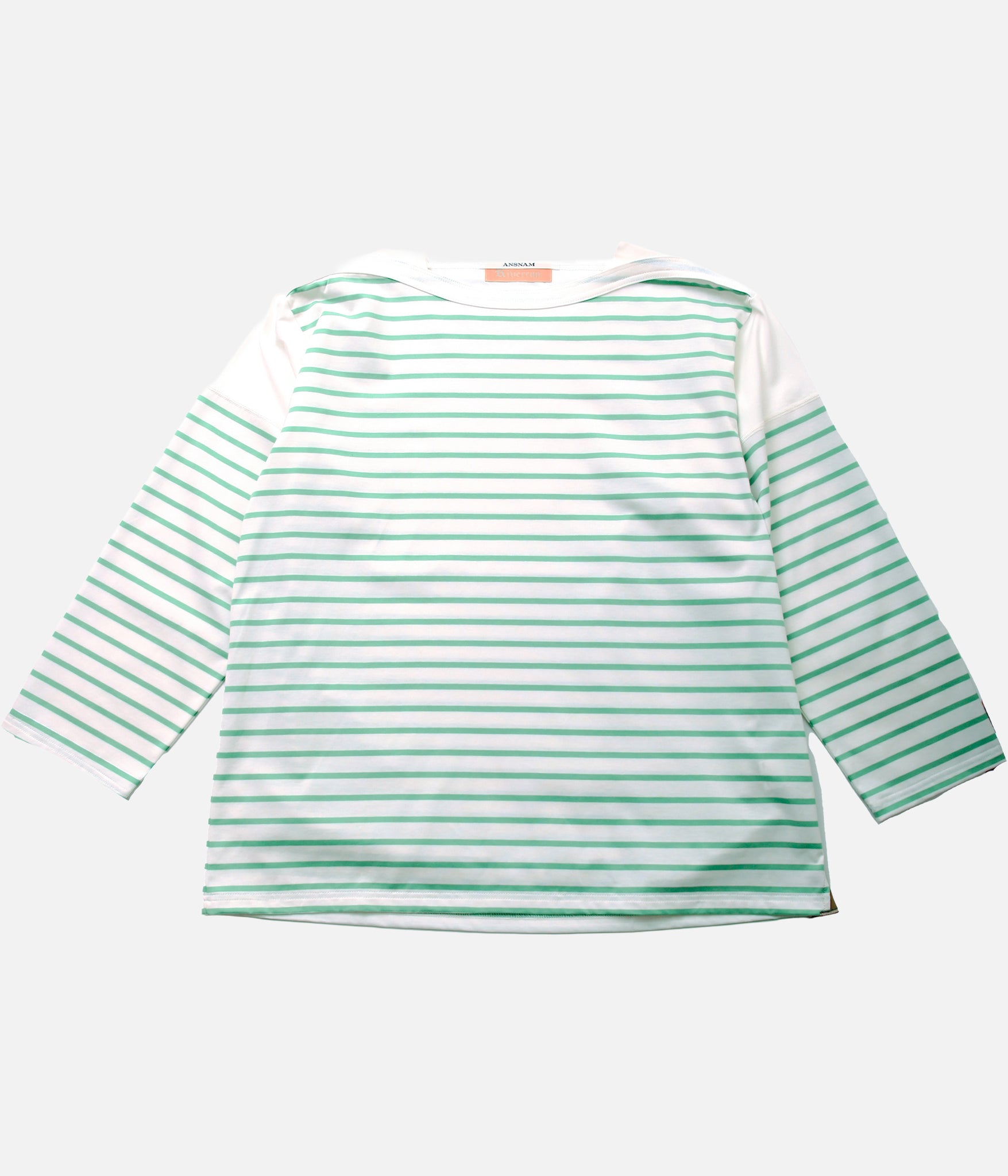 ANSNAM / BORDER BOAT NECK L/S TEE (WHITE×GREEN)