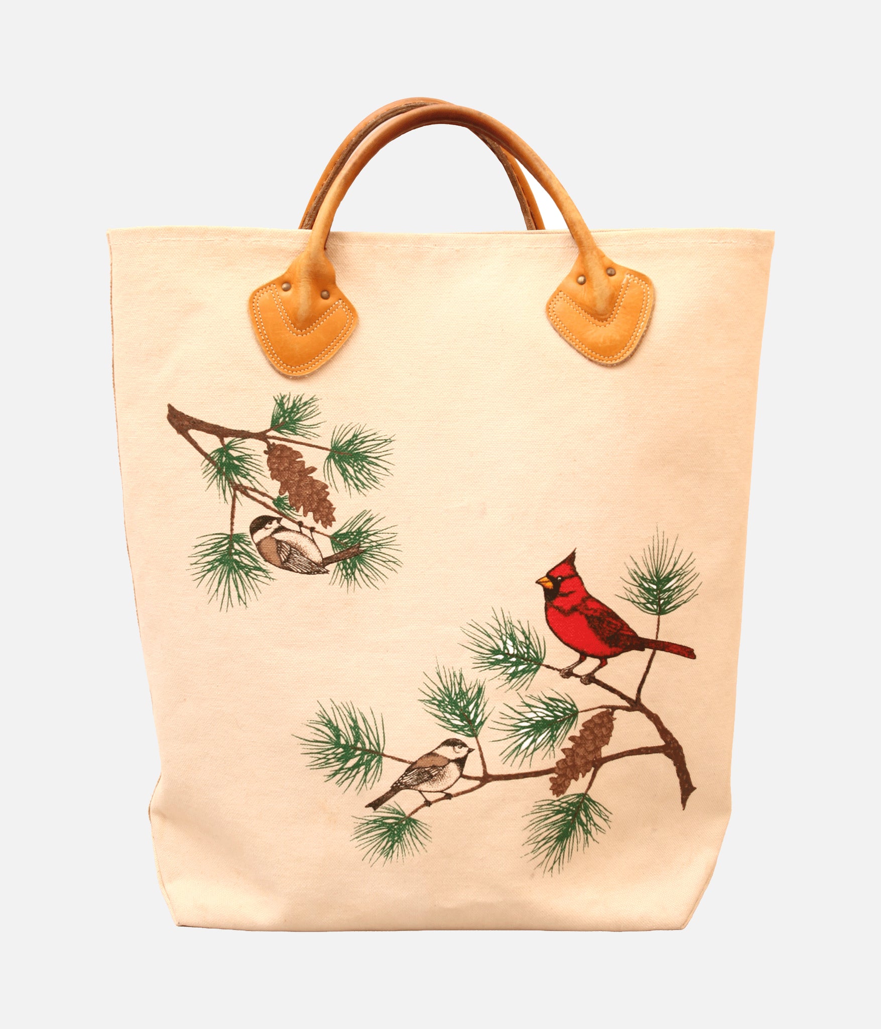 USED & VINTAGE / 80's "L.L.BEAN" LEATHER HANDLE BIRD PAINT TOTE BAG